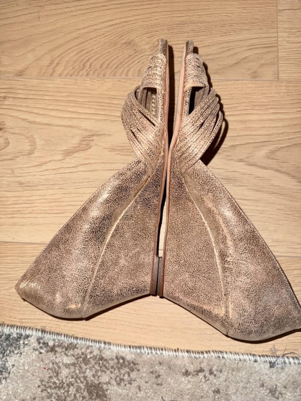 Loeffler Randall Annabell Metallic Gold Open-Toe Wedge Sandals size 10 - Picture 8 of 13